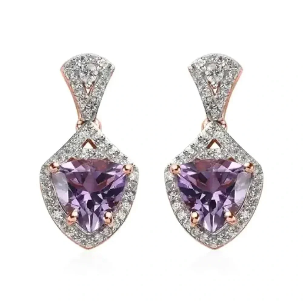 Amethyst and Natural White Zircon Accented Earrings. - Picture 8 of 9
